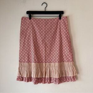 American Eagle Vintage Cream & Red Patterned Ruffle Cotton Skirt